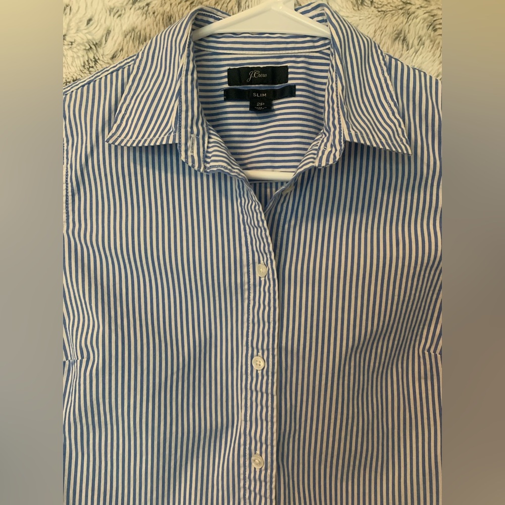 J. CREW Size 2P Classic Striped Button Shirt.